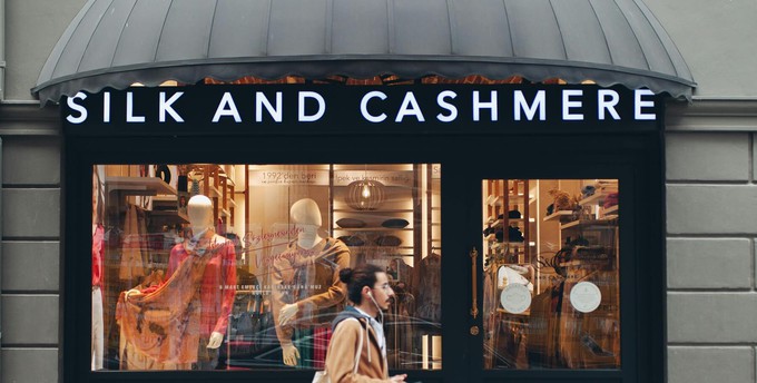 A shop front selling cashmere clothing