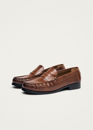 Rivet Vintage Effect Tan Leather Loafers from Alohas