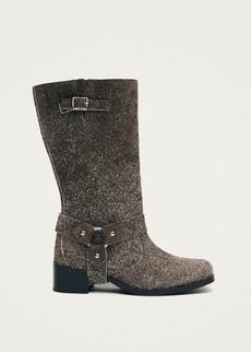 Rocky Suede Fuzzy Khaki Leather Boots via Alohas