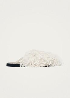 Maja Furry Cream Leather Mules via Alohas