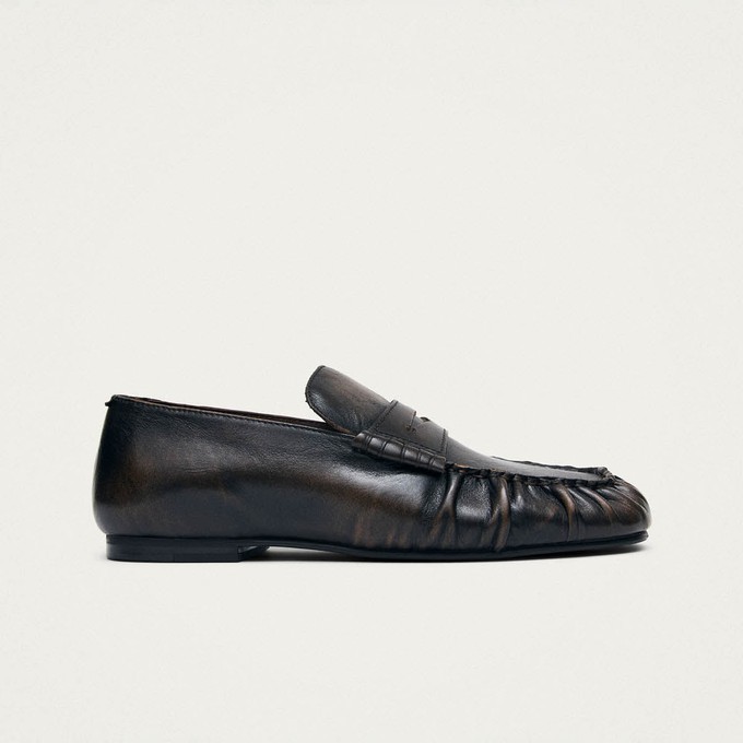 Aven Vintage Effect Brown Leather Loafers from Alohas