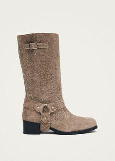 Rocky Suede Fuzzy Beige Leather Boots via Alohas