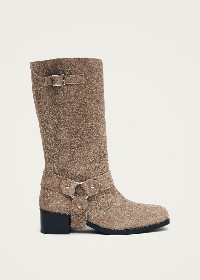 Rocky Suede Fuzzy Beige Leather Boots from Alohas
