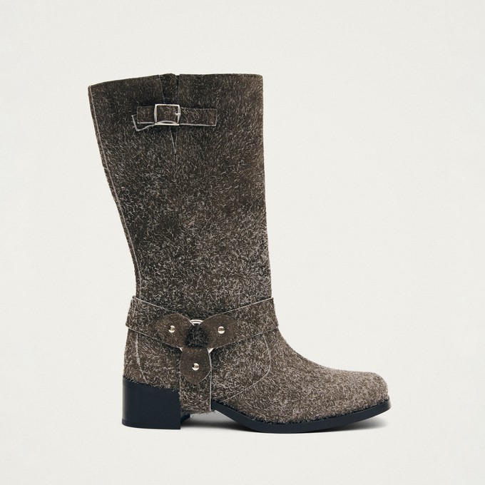 Rocky Suede Fuzzy Khaki Leather Boots from Alohas