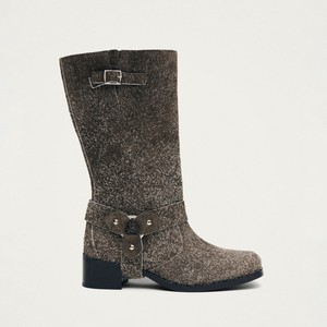 Rocky Suede Fuzzy Khaki Leather Boots from Alohas