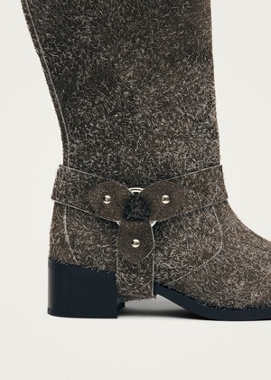 Rocky Suede Fuzzy Khaki Leather Boots from Alohas