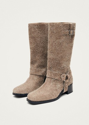 Rocky Suede Fuzzy Beige Leather Boots from Alohas