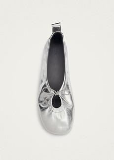 Rosalind Shimmer Silver Leather Ballet Flats via Alohas