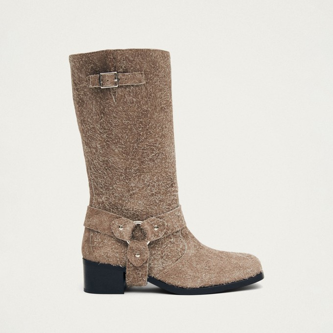 Rocky Suede Fuzzy Beige Leather Boots from Alohas