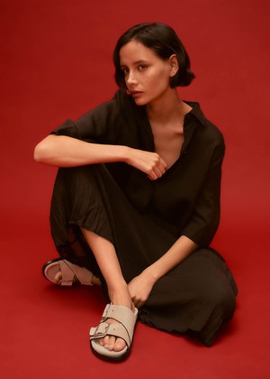 Alba Suede Beige Leather Sandals from Alohas