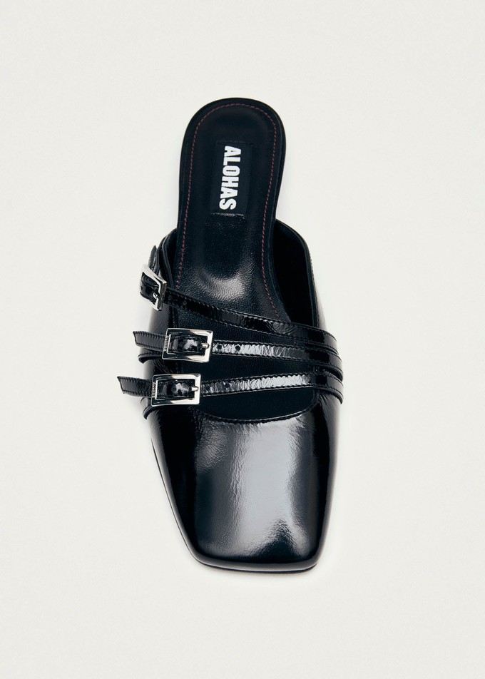 Penelope Onix Black Leather Mules from Alohas