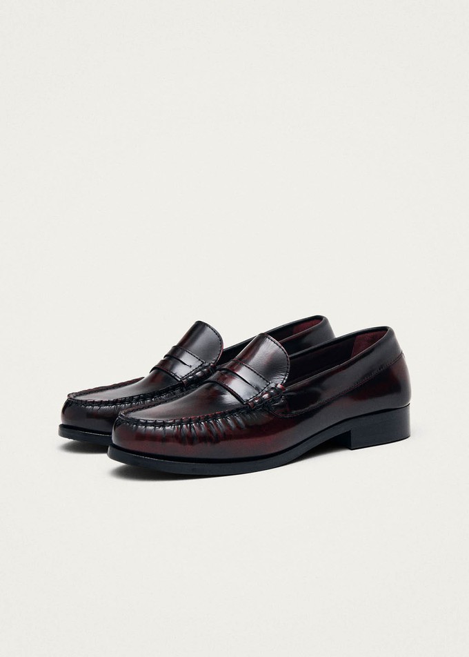 Rivet Vintage Effect Burgundy Leather Loafers from Alohas