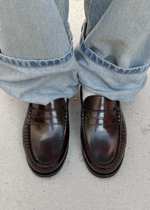 Rivet Vintage Effect Burgundy Leather Loafers from Alohas