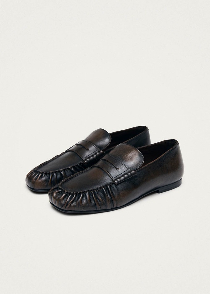 Aven Vintage Effect Brown Leather Loafers from Alohas