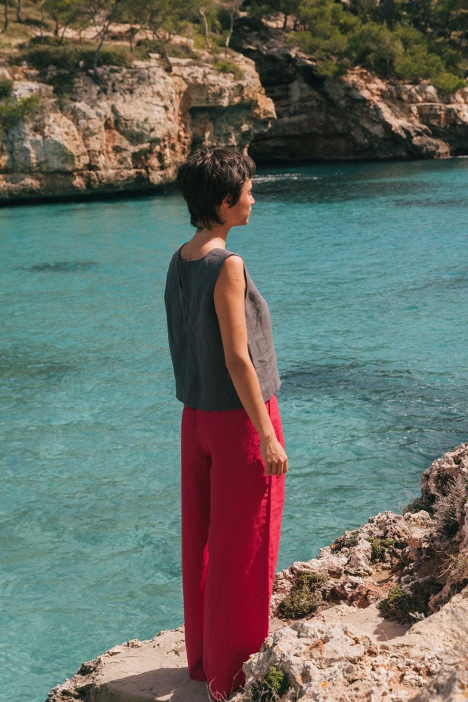 Lydia classic wide linen pants in Viva Magenta from AmourLinen