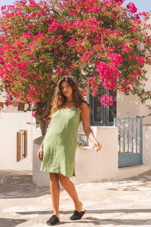 Zoe linen slip dress in Matcha Green from AmourLinen
