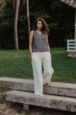 Linen button top Tunis in Charcoal | sale from AmourLinen