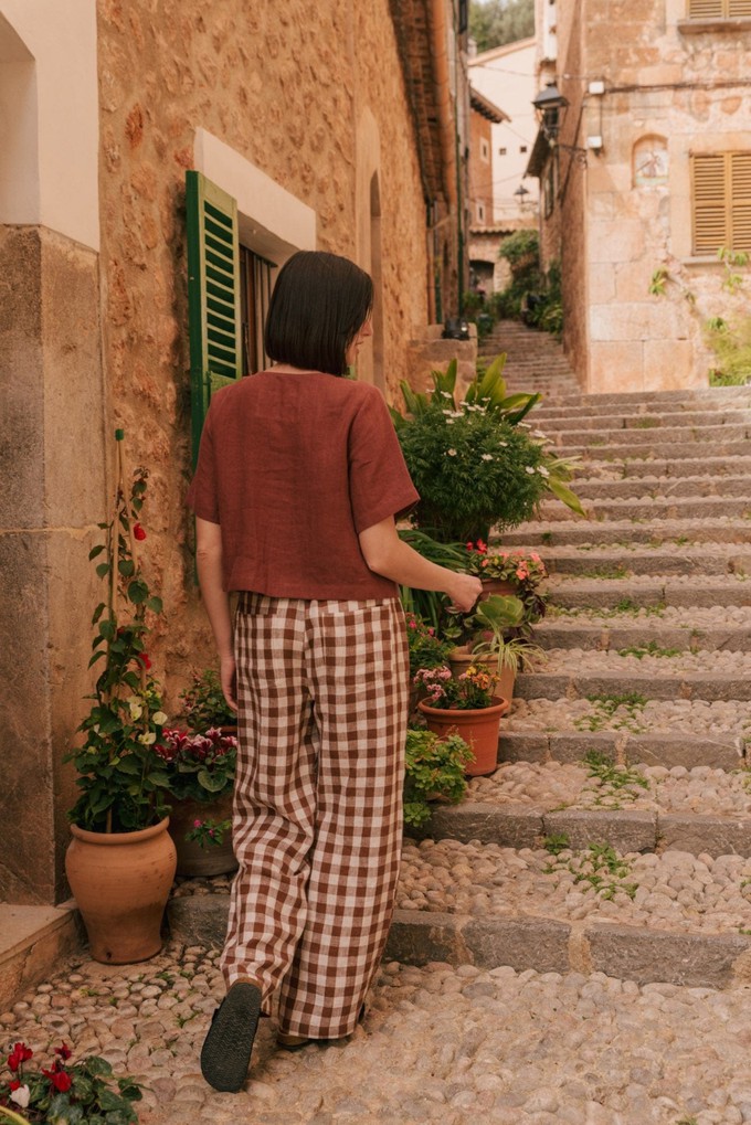 Maeve button linen top in Terracotta from AmourLinen