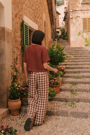 Maeve button linen top in Terracotta from AmourLinen