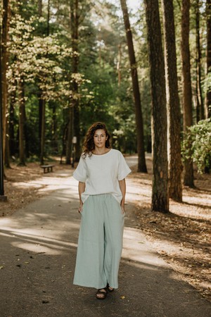 Isabella wide linen pants in Sage Green from AmourLinen