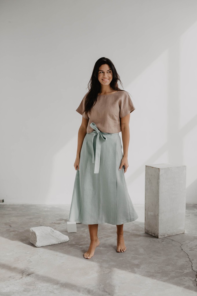 Iris linen wrap skirt in Sage Green from AmourLinen