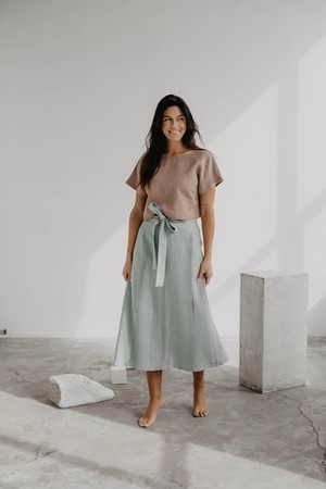 Iris linen wrap skirt in Sage Green from AmourLinen
