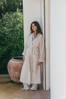 Snuggle linen waffle bathrobe in Cream via AmourLinen
