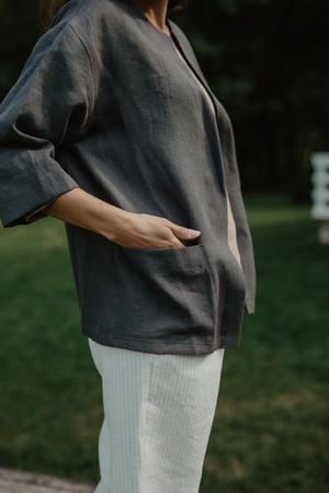 Linen oversized jacket Kyiv in Sage Green | sale from AmourLinen