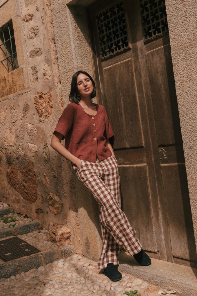 Maeve button linen top in Terracotta from AmourLinen
