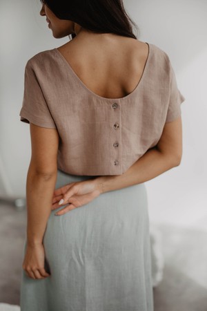 Lisa linen crop top in Rosy Brown from AmourLinen
