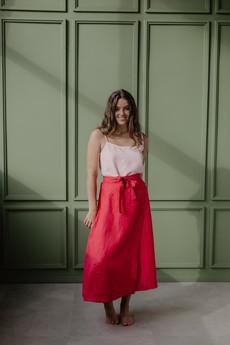 Iris linen wrap skirt in Viva Magenta via AmourLinen