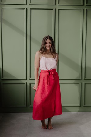 Iris linen wrap skirt in Viva Magenta from AmourLinen