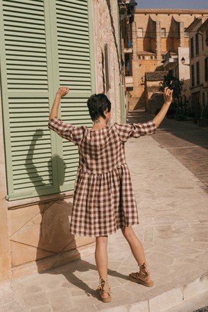 Daphne linen dress | Green Gingham | size L from AmourLinen
