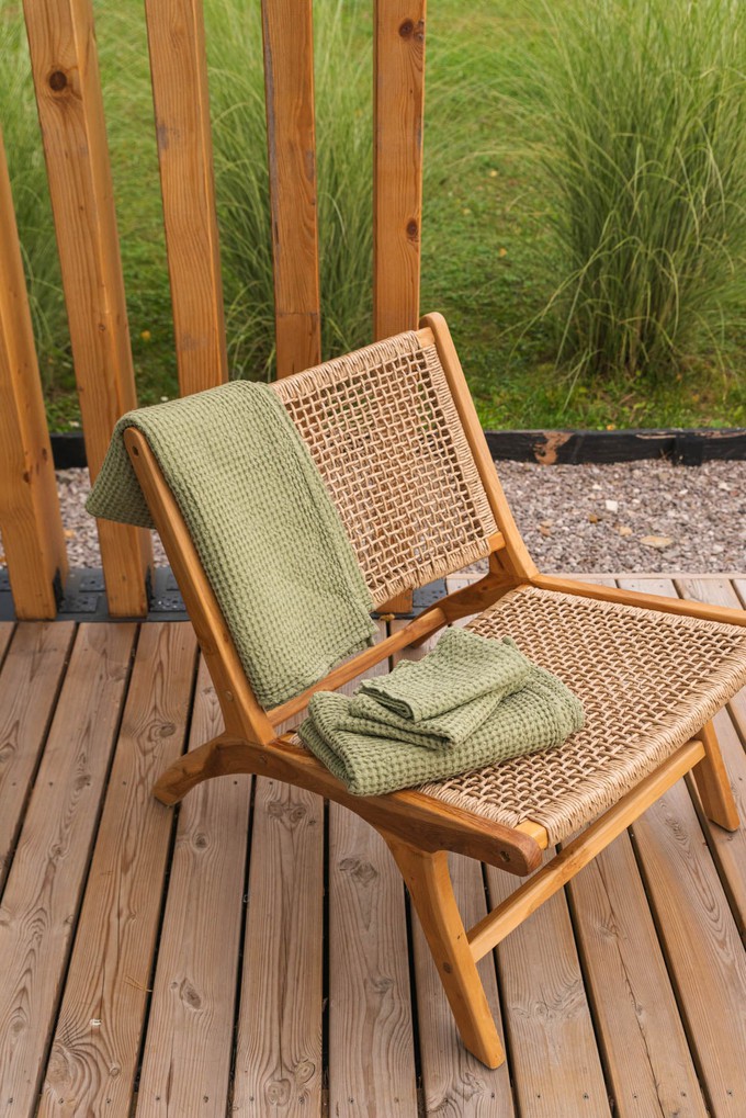 Linen waffle towel set in Moss Green (3 pcs) from AmourLinen