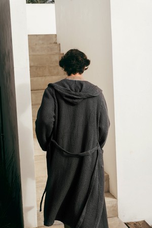 Men's linen waffle bathrobe in Charcoal from AmourLinen