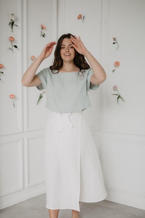 Lisa linen crop top in Sage Green from AmourLinen