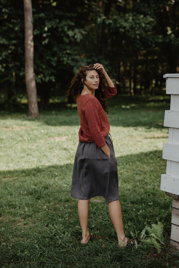 Bergen mid length linen skirt in Charcoal from AmourLinen