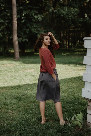 Bergen mid length linen skirt in Charcoal from AmourLinen