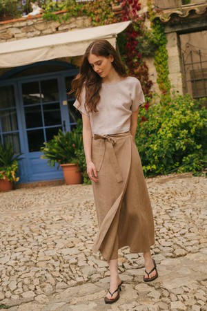 Iris linen wrap skirt in Rosy Brown from AmourLinen