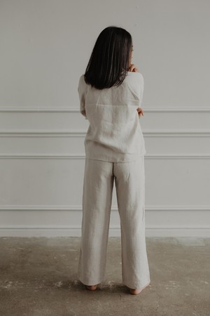 Snooze long sleeve linen pajama set in Cream from AmourLinen