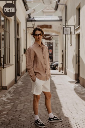 Hector classic linen shirt in Rosy Brown from AmourLinen