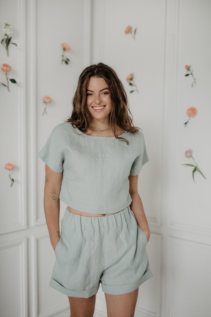 Lisa linen crop top in Sage Green from AmourLinen
