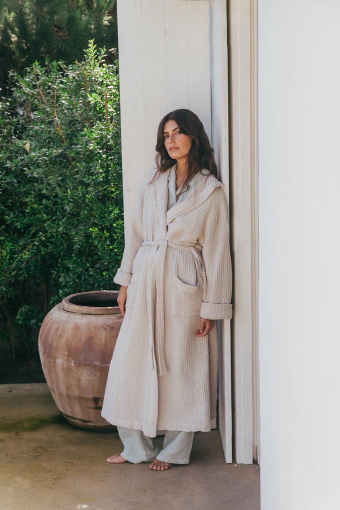 Snuggle linen waffle bathrobe in Cream from AmourLinen
