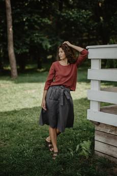 Bergen mid length linen skirt in Charcoal via AmourLinen