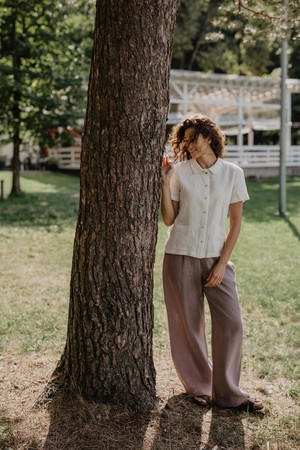 Oulu long linen pants in Rosy Brown from AmourLinen