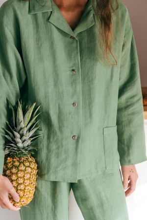 Snooze long sleeve linen pajama set in Matcha Green from AmourLinen