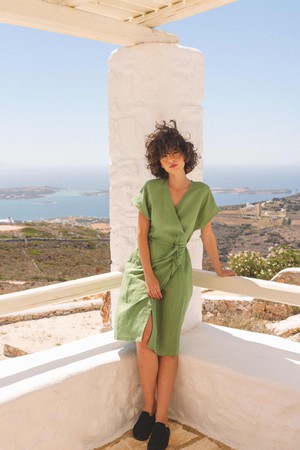 Rome linen wrap dress in Matcha Green from AmourLinen