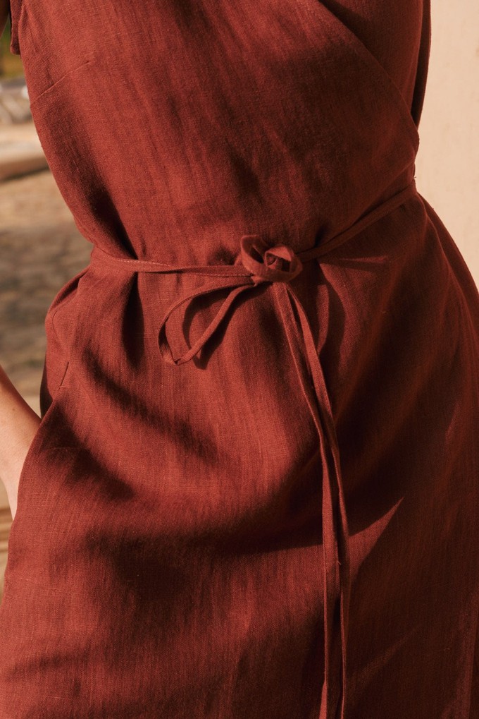 Aurora mid length linen dress in Terracotta from AmourLinen