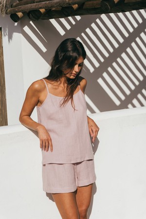 Night Owl sleeveless linen pajama set in Dusty Rose from AmourLinen
