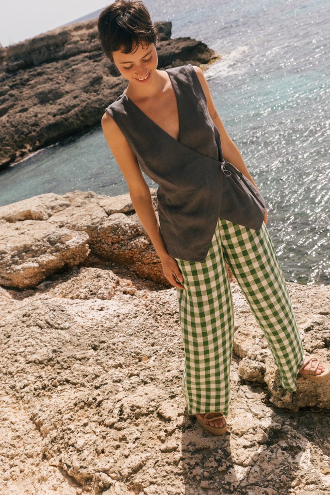 Blanca sleeveless linen wrap top in Charcoal from AmourLinen